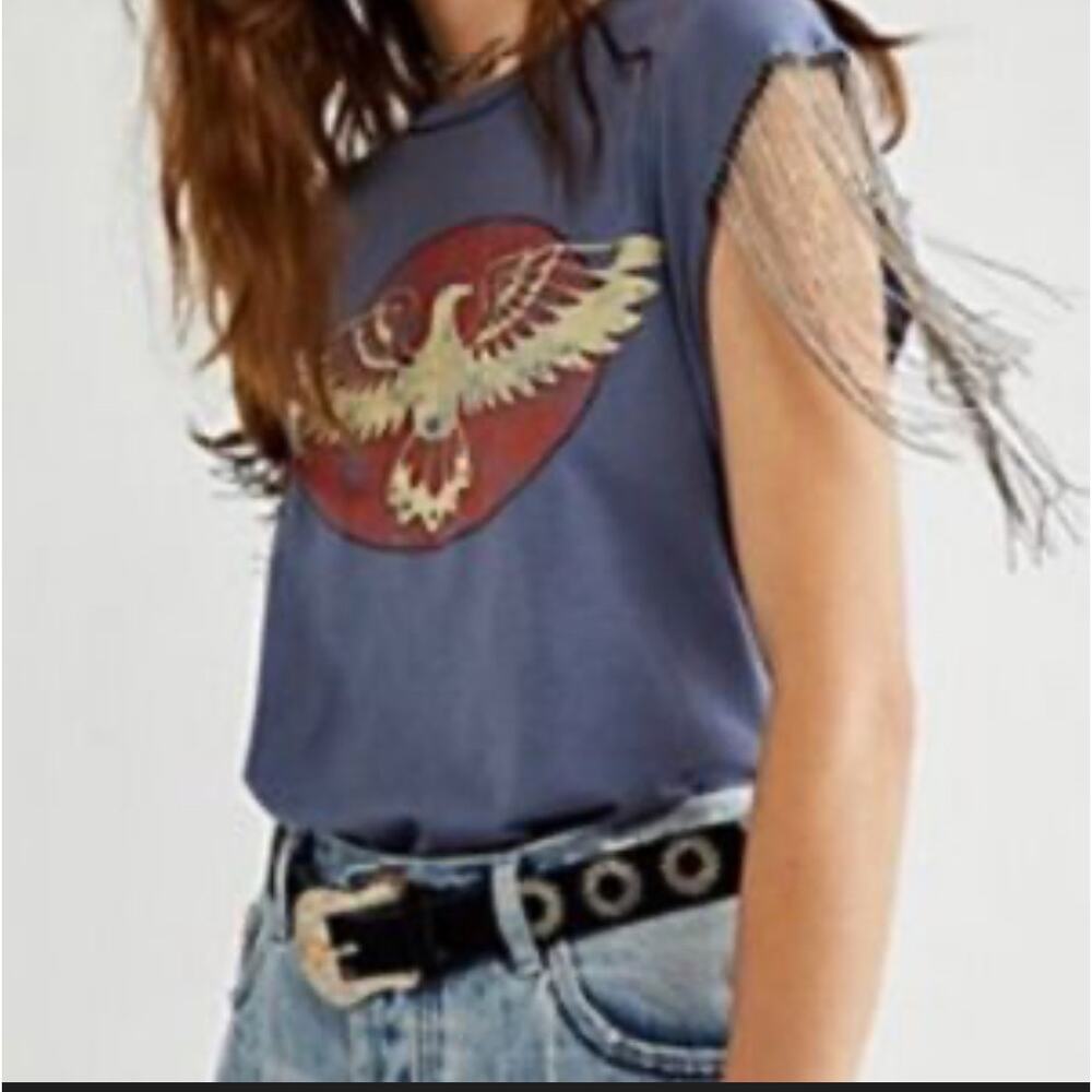 Free People Vintage Souls Metal Fringe Eagle T Shirt NWT